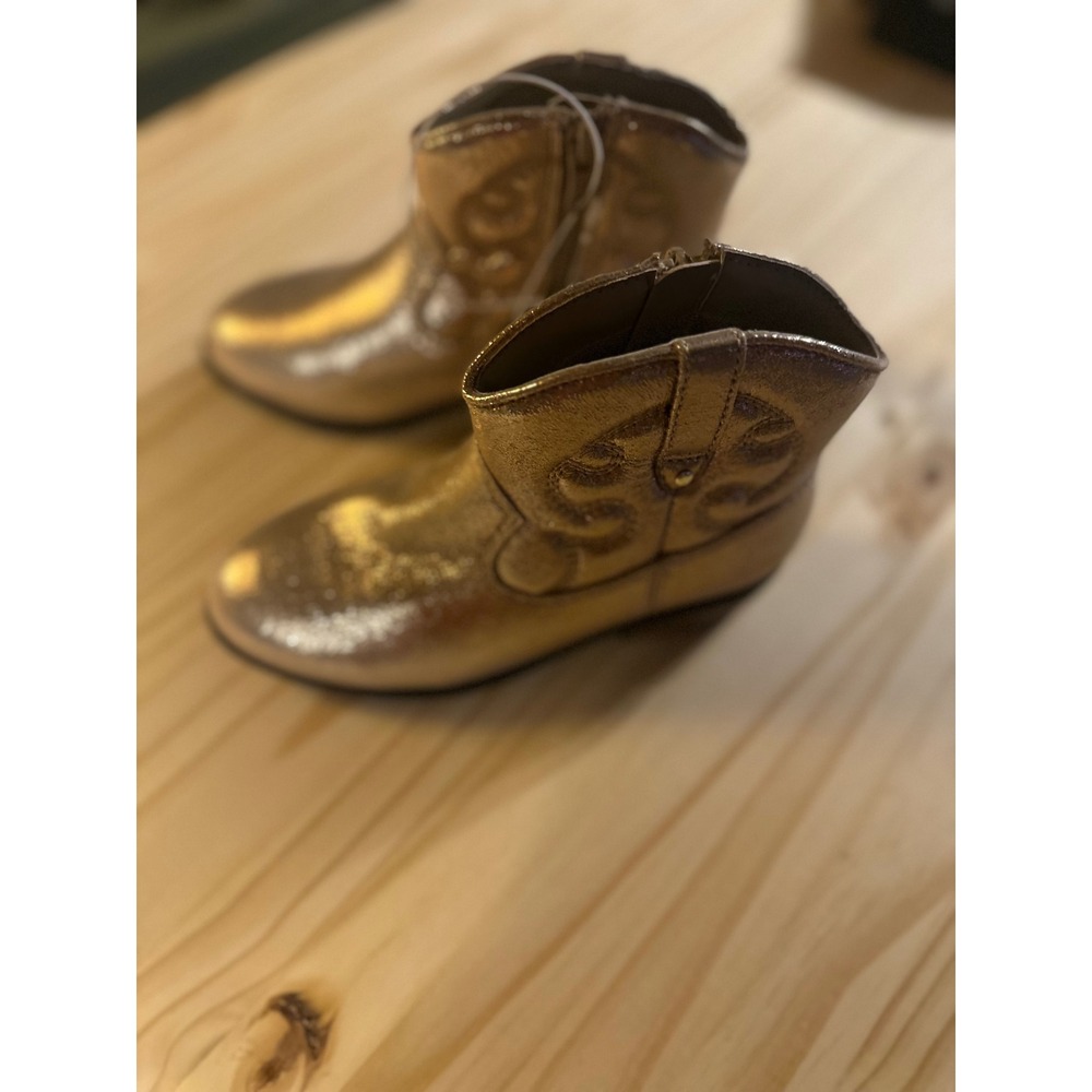 Cat & Jack Girls Metallic Gold Western Cowboy Ankle Boots Side Zip NWT